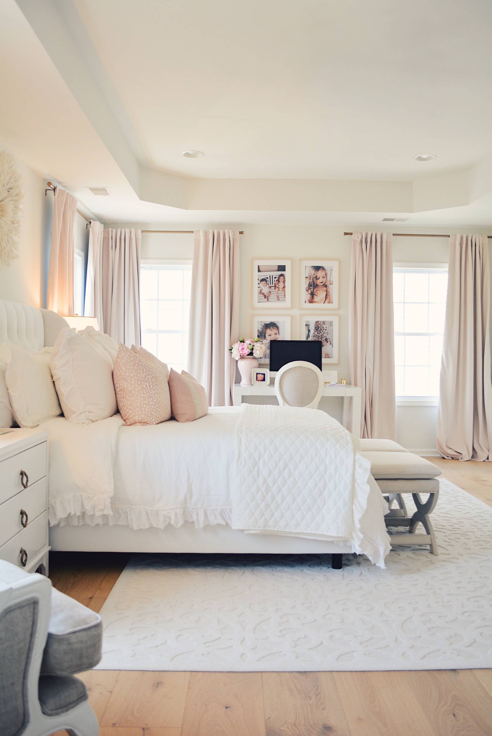 Elegant White Master Bedroom & Blush Decorative Pillowsl - The Pink Dream