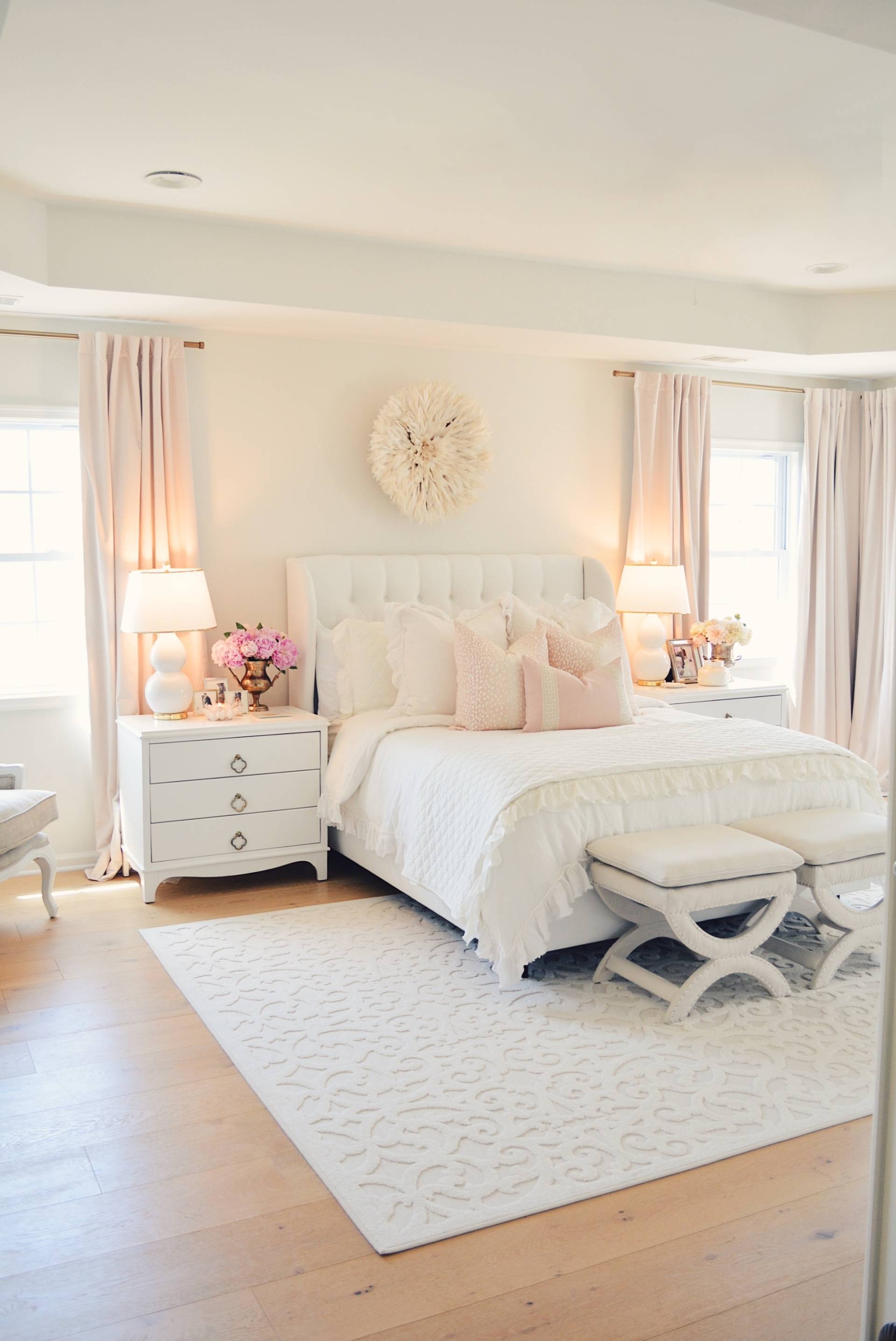 Elegant White Master Bedroom & Blush Decorative Pillows - The Pink Dream